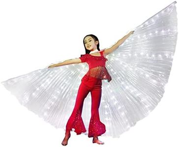 Tongdejing Alas de danza del vientre, alas de danza del vientre LED luminosas con palo telescópico para barra de niños, ala LED, danza del vientre, Halloween, ropa de escenario (blanco)