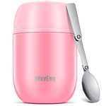 WayEee Food Flask, Food Flask for Hot Food Stainless Steel Food Jar with Folding Spoon-450ml (Pink)