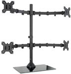 VIVO Black Adjustable Quad Monitor Desk Stand Mount, Free Standing Heavy Duty Glass Base, Holds 4 Screens up to 27 inches, STAND-V004FG