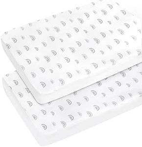 Pack and Play Sheets Boy Girl, 2 Pack Portable Playard Sheet Fits for Graco Pack N Play, Snug Fit Breathable Soft Fitted Playpen Sheet, Mini Crib Sheets, Gray Rainbow