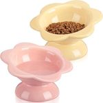 KUTKUT 2Pack Ceramic Raised Cat Food Bowl, Tilted Flower Shaped Food or Water Bowl for Cats and Small Dogs, Anti Vomiting Pet Feeder Dish Whisker Fatigue Cat Bowl (Capacity: 200ML)