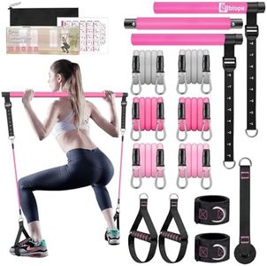 Bbtops Pilates Bar Kit with Resistance Bands,Pilates Flexbands Kit Exercise Fitness Equipment for Women & Men Home Gym Yoga Pilates,Multifunctional Pilates Bar Full Body Workout Equipment Pink