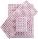 YiLUOMO 100% Cotton 3 Pieces Towel Set | Waffle Weave | Pale Pink | Highly Absorbent | Soft & Light Weight | Machine & Hand Washable | 1 Bath - 1 Hand - 1Wash Towels