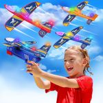 3 Pack Airplane Launcher Toys, LED Throwing Glider Plane, Catapult Aeroplane Toy with Gun, Foam Flying Toy Outdoor Garden Sports Shooting Game,Fun Birthday Gift 4-12 Years Old Kids Boys Girls