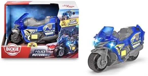 Dickie Toys - Police Motorbike - Moto de Juguete para niños a Partir de 3 años, con Efectos de luz y Sonido, Ruedas móviles, 15 cm de Longitud, Azul, (203302031)
