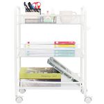 OVICAR Mesh Wire Rolling Cart, 3 tier Kitchen Storage Utility Cart, Multifunction Basket Stand for Bathroom Office File Cart, Full Metal Storage Organizer Art Trolley Carts with Wheels & 4 Side Hooks (White)