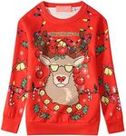 SSLR Big Girls' Xmas Crewneck Pullover Funny Ugly Christmas Sweatshirt (Medium, Red)