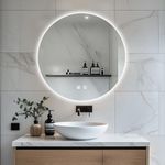 JAMUBOCHE Round LED Bathroom Mirror For Over Sink, 80CM Electric Round Vanity Mirror With Backlit Lights For Shower Shaving, Fogless Wall Mounted Dimmable 3 Color Lighting, IP54