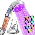 Nosame Led Shower Head with Hose and Bracket, Filter Filtration High Pressure Water Saving 7 Colors Automatically No Batteries Needed Spray Handheld Showerheads 1.6 GPM for Dry Skin & Hair