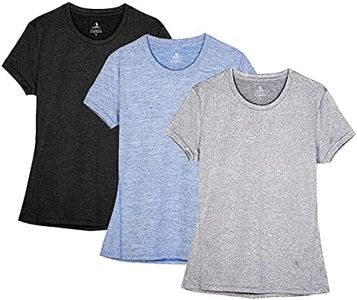 icyzone Workout Running Tshirts for Women - Fitness Athletic Yoga Tops Exercise Gym Shirts (Pack of 3) (L, Black/Granite/Blue)
