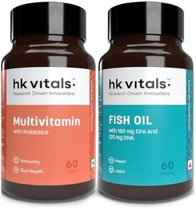 HealthKart hk vitals Fish Oil and Multivitamin with probiotics (60 Tablets Each) Combo Pack | 1000mg Omega 3 with 180mg EPA & 120mg DHA | Enhances Energy, Immunity & Joints Health