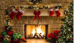 Backdropon Christmas Fireplace Tapestry Wall Hanging Christmas Tree with Christmas Stocking Decor Wall Tapestry Xmas Tapestry Warm Christmas Wall Art for Bedroom Room Dorm Outdoor Decor Size 5Feet Height & 8Feet Width(5 * 8)