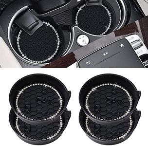 Amooca Car Cup Coaster Universal Non-Slip Cup Holders Bling Crystal Rhinestone Car Interior Accessories 4 Pack Black