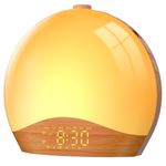 LIORQUE Sunrise Alarm Clock Wake Up Light Clock with Sunrise/Sunset Simulation, 8 Colors Atmosphere Lamp, 22 Natural Sounds, Dual Alarms, Snooze and FM Radio, Light Up Alarm Clock Bedside(Wood)