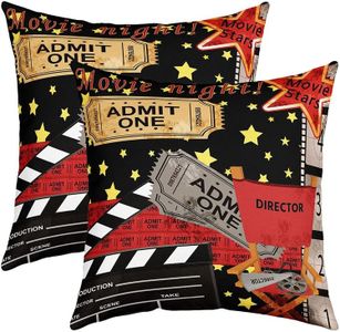 Movie Night Reversible Throw Pillow Covers Cinema Poster Star Print Square Cushion Covers Set of 2 for Kids Popcorn Pillow Covers Home Decor Old Fashion Home Decor Director Film 18 x 18-Inch