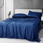 Luxton 100% Bamboo Bed Sheet Set Queen Navy Blue Organic Bamboo Sheet Fully Fitted with 40cm Deep Pocket Breathable Bamboo 4PCS Sheet Set (Queen Size, Dark Blue)