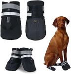REESTBOO Dog Boots, 4 Pcs Waterproof Dog Shoes Dog Rain Boots Snow Boots with Reflective Straps & Anti-Slip Soles, Easy Wearing Dog Paw Protectors Dog Running Shoes for Large Dogs Outdoor Indoor Wearing (Black, XXL)