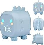 SZHYH Kids Alarm Clock, Children's Sleep Trainer Dinosaur Digital Alarm Clock, Snooze Mode/Temperature/Countdown/Voice Control/USB, Timed Wake Up Light Bedside Clock for Boys Girls (Blue)