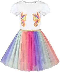 Sunny Fashion Girls Dress Butterfly Golden Belt Rainbow Multicolor Tulle Puff Princess 4 Years
