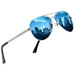 DUCO Classic Polarised Mirrored Pilot Sunglasses Mens Womens Vintage Polarized Sun Glasses Designer Shades 3025K (Silver,Blue)