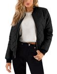 Zeagoo Women Full Zipper Quilted Jacket Soft Lightweight Bomber Coat Long Sleeves Casual Jacket Black