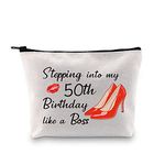 MBMSO 50th Birthday Cosmetic Bag Funny 50th Birthday Gifts for Women Stepping into My 50th Birthday Like a Boss Makeup Bag 50 Years Old Gifts, 50th Boss bag, medium