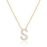 PAVOI 14K Yellow Gold Cubic Zirconia Initial Necklace | Letter Necklaces for Women | S Initial