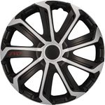 cartrend Evo Hub Caps 16 Inch for All Standard Steel Rims, Made of Special ABS Quality Plastic, Impact Resistant, Double Layer Metallic Paint, Can Be Painted Over, Black/Silver, Pack of 4