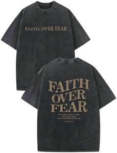 KEEVICI Boys Faith Over Fear Shirt Christian Jesus T Shirts for Kids Bible Verse Religious Graphic Tees Acid Wash Tshirt(Black,140)