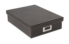 OSCO Brown Faux Leather A4 Box with Lid | A4 Filing | Paperwork Organiser | Document Storage | H8.5 x W25 x D33.5 cm |