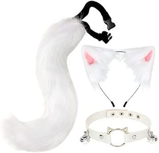 Generic Fox Ears Hair Hoop & Fox Tail Set, Soft Faux Fur Fox Costume Fancy Dress Cosplay Animal Dress Up Adult Kids Halloween Party Costume - White