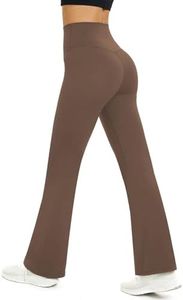Glacspyg Pantalons de Yoga Ladies Flare Leggings Taille Haute Abdominale Contrôle d’Entraînement Fitness Jogging Pantalons Marron L