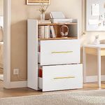 YITAHOME 2 Drawer File Cabinet with Charging Station, Nightstand with Printer Shelf for Home Office, Bedroom, Living Room, Entryway, White