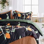 Eikei Modern Vintage Retro Mod Print Bedding Egyptian Cotton Duvet Cover Set Minimalist Chic Botanical Design Asian Zen Style Reversible Pattern in Full or Size Dark Mist (Dark Mist, Twin)