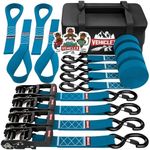 Motorcycle Ratchet Tie Down Straps with Soft Loops - Vehiclex 4PK Heavy Duty 1.5" x 8ft Kit, 4,400 lb Breaking Strength for Powersports, Blue