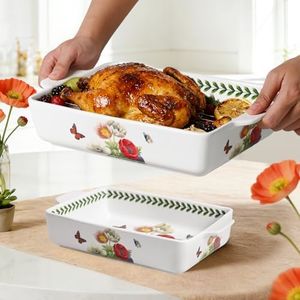 ACMLIFE Ceramic Casserole Dish for Oven, Floral Baking Dishes for Oven Lasagna Pan, Large Baking Dish with Handles, Durable and Oven Safe Pan, for Roasting and Baking, Gift Packaging 2 Pcs Set(13"x8"+10.3"x6.3") (Beauty)
