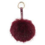 S.ROMZA Pom Pom Keychain Artificial Faux Fur Ball Keychains Fluffy Keychain Plush Keychain Pom Pom Bag Charm for Hand Bag Backpack Wallet Pendant Women's Keychain Decoration (Wine Red)