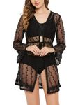 Clovia Women's Sheer Robe In Black (NS1371D13_Black_M)