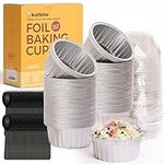 Disposable Ramekins with Lids, Katbite Aluminum Foil baking cups 60Pcs 5oz Durable Cupcake Muffin Tins, Ideal for Creme Brulee, Desserts, Baking - Perfect for Parties, Catering(Silver)