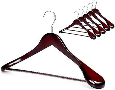 TOPIA HANGER (Set of 6) Luxury Mahogany Wooden Coat Hangers Premium Wood Suit hangers Glossy Finish with Extra-Wide Shoulder Thicker Chrome Hooks & Anti-slip Bar CT02M