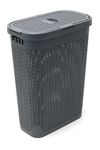 Addis Faux Rattan Slim Laundry Hamper, Charcoal, 40 Litre