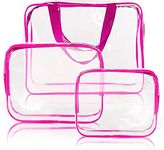 3Pcs Clear Cosmetic Bag Air Travel Plastic Toiletry Pouch, Water Resistant Packing Cubes with Zipper Closure and Carrying Handle for Women Baby Men, Make-up Brush Case Beach Pool Spa Gym Bags