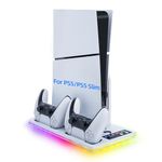 Mcbazel PS5/PS5 Slim Charging Cooling Stand with RGB Light, 3 Speed Fan Adjustable & Controller Charging Dock,Cooling Stand Accessories for PS5/PS5 Slim Digital & Disc Edition Console - White