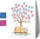 Ggjgrpx Cute Animals Baby Shower Fingerprint Tree, Funny Guest Book Party Game for Baby Shower, Baby Shower Party GuestBook Ideas, Gender Reveal Keepsake, Special Meaningful Canvas Decoration