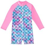 PythJooh Girls' One-Piece Long Sleeve Swimming Costumes 3D Printed Zipper Sun Protection Swimsuit Rash Guards for 4-12Years