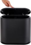 Baosia Black Slim Rectangular Plastic Trash Can with Press Type Lid,12 Liter / 3.2 Gallon Narrow Trash Bin with Pop-up Lid for Toilet,Bedroom,Bathroom,Office,Kitchen,Powder Room