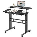 DlandHome Sit-Stand Desk Cart Mobile Riser Standing Table Workstation Mobile Desk Height-Adjustable Sit to Stand Office Desk, Black 101-2BK-DCA