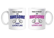 60 Second Makeover Limited This is What an Awesome Mum Dad Mug Set Parents Present Mum and Dad Gift New Baby Christmas Anniversary Cup Ceramic