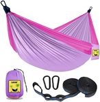 SZHLUX Kids Hammock - Kids Camping Gear, Camping Accessories with 2 Tree Straps and Carabiners for Indoor/Outdoor Use, Pink & Light Purple