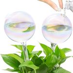 Plant Watering Globes, 2 Pcs Iridescent Clear Self Watering Planter Insert, Top Fill Glass Water Bulbs